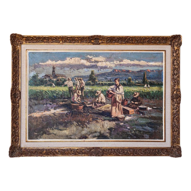 Post-Impressionist Artist, Harvesting the Crop, Large Oil Painting, Framed For Sale