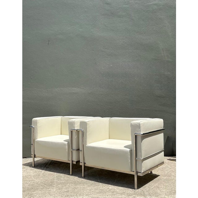 Mid 20th Century Vintage Chrome Frame Lounge Chairs After Corbusier - A Pair For Sale - Image 5 of 18