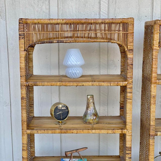 1970s Coastal Rattan Wrapped Etagere, A Pair For Sale In Tampa - Image 6 of 12