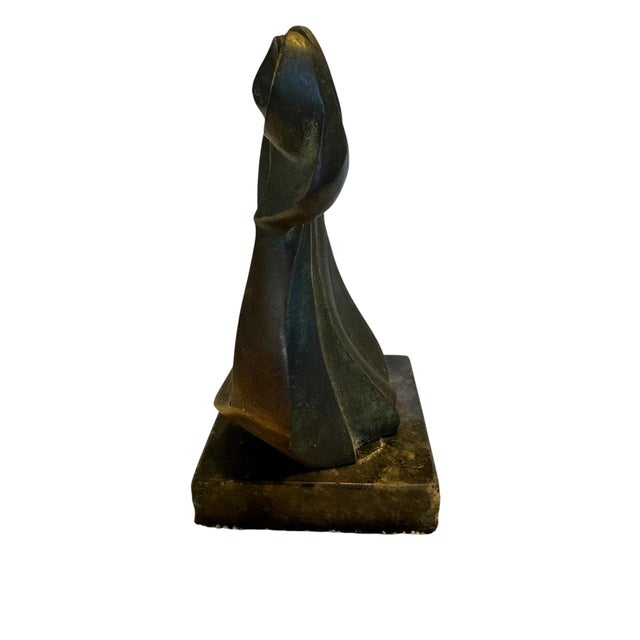 Mid-Century Modern Abstract Bronze Sculpture of Draped Female Figure on Marble Base For Sale - Image 4 of 10