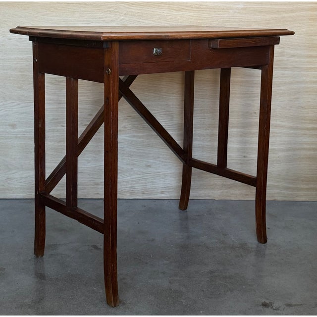 Late 19th Century Spanish Baroque Dark Walnut Work Side Table With Drawer, Restored For Sale - Image 4 of 15