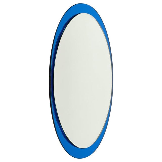 Mid-Century Modern Oval Blue Wall Mirror by Metalvetro Galvorame, Italy, 1970s For Sale - Image 14 of 14