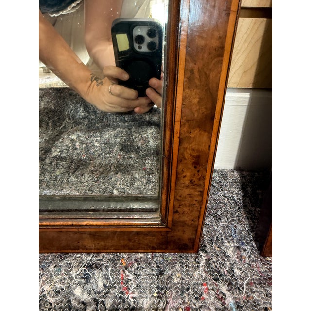 Gothic Window Pane Mirror in Burr Walnut Frame From England (H 37 3/4 X W 17) For Sale - Image 9 of 11
