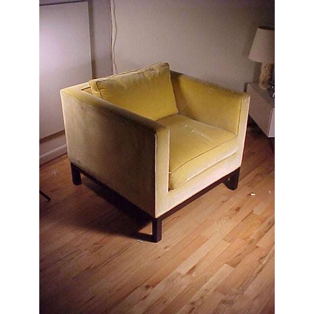 Textile Pair of Yellow Cube Club Chairs By Edward Wormley for Dunbar For Sale - Image 7 of 10