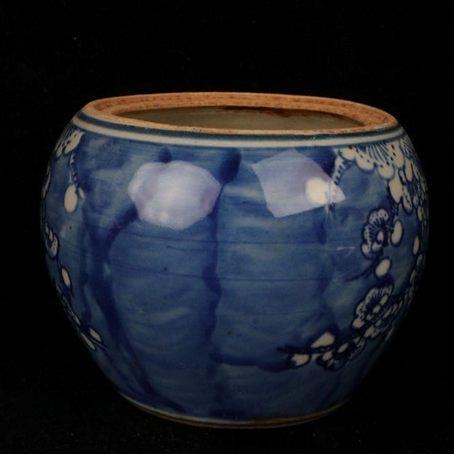 Blue and White Plum Blossom Porcelain Ginger Jar, Chinoiserie Lidded Canister For Sale - Image 4 of 9