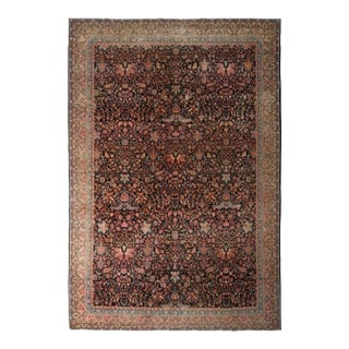 Handmade Antique Rug in Red and Beige All Over Floral Pattern For Sale