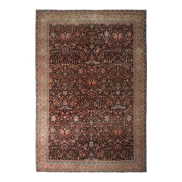 Handmade Antique Rug in Red and Beige All Over Floral Pattern For Sale