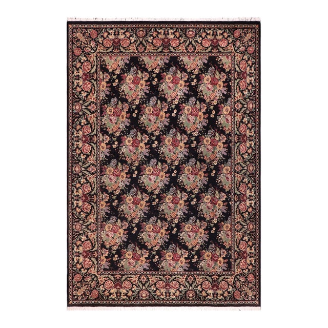 Floral 1990's Pak-Persian Black/Black Wool Rug - 9'1'' X 11'10'' For Sale