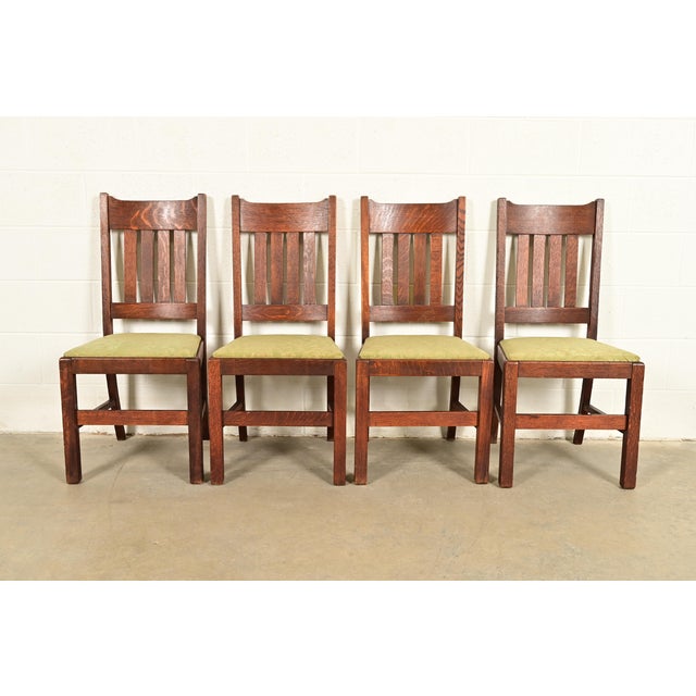 Stickley Brothers Style Antique Mission Oak Arts & Crafts Dining Chairs, Set of Four For Sale - Image 12 of 12