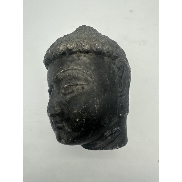 Tribal Mid to Late 1800s Stone Buddha Head Sculpture Statue 7" Heavy Fragment For Sale - Image 3 of 9