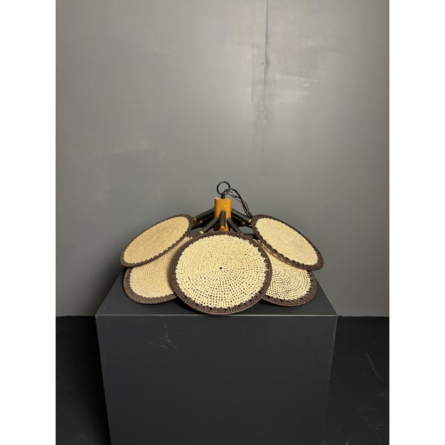 Mid-Century Rattan Fan Pendant Lamp in the style of Ingo Maurer, 1970s For Sale - Image 16 of 18