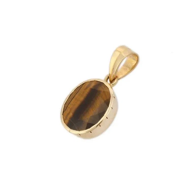 Oval Cut Tiger's Eye Gemstone Pendant in 18k Yellow Gold For Sale - Image 4 of 7