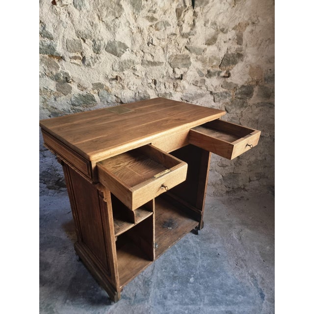 Antique French Oak Shop Counter Kitchen Island on Castors, 1880 For Sale - Image 9 of 18