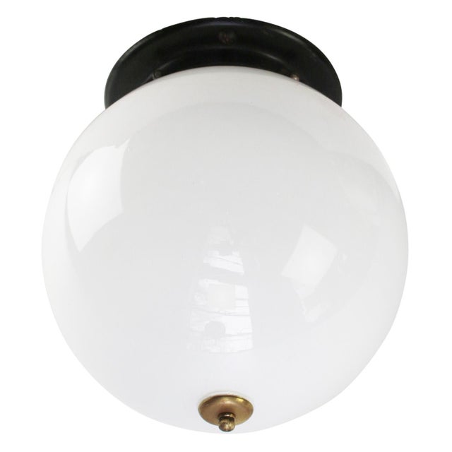 Art Deco White Opaline Flush Mount For Sale - Image 3 of 10