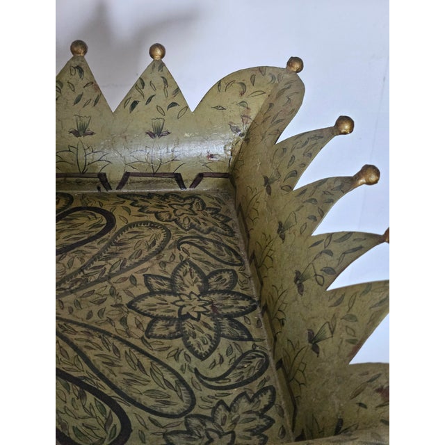 Rare chic and stylish Tole occasional Table. Elephant is painted wood and the top and base are sage green tole that...