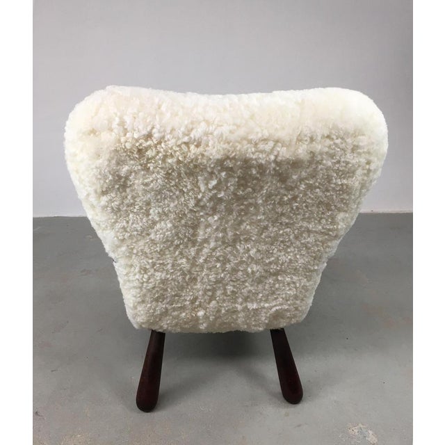 Danish Clam Chair in Sheepskin, Reuplhostered, 1950s For Sale - Image 6 of 15