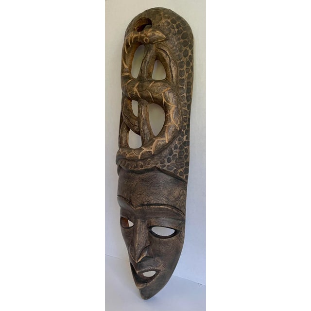 Wood Vintage Hand-Carved Wood African Haitian Mask For Sale - Image 7 of 9