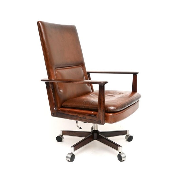 Mid-Century Modern Vintage Danish Leather Desk Chair attributed to Arne Vodder from Sibast, 1960 For Sale - Image 3 of 11
