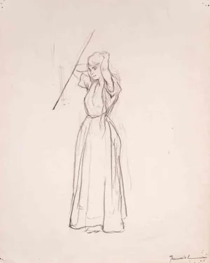 Pierre Georges Jeanniot, Figure, Drawing in Pencil, Early 20th Century