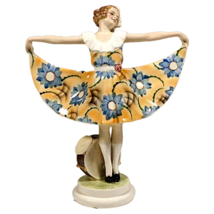 Young Dancer in Flower Dress by Josef Lorenzl for Goldscheider Manufactory of Vienna, 1925s