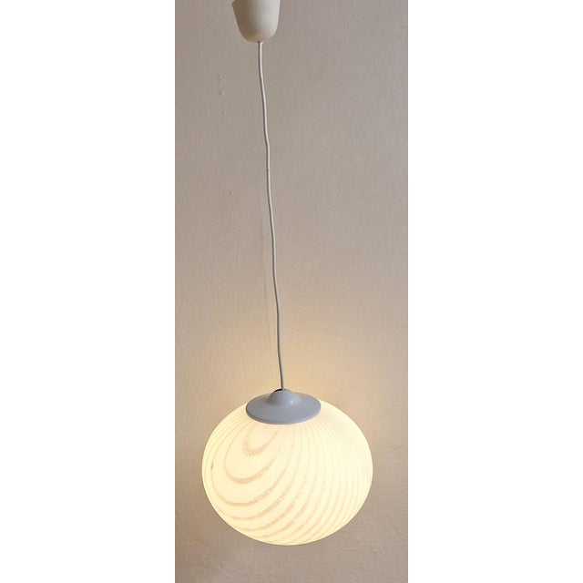 Vintage Pendant Lamp with Patterned White Spherical Glass Shade fromPeill & Putzler, 1990s For Sale - Image 3 of 10