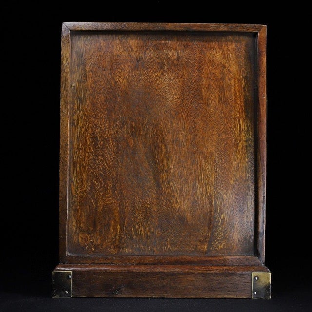 Brown Carved Hardwood Five-Drawer Tabletop Cabinet With Brass Hardware For Sale - Image 8 of 9