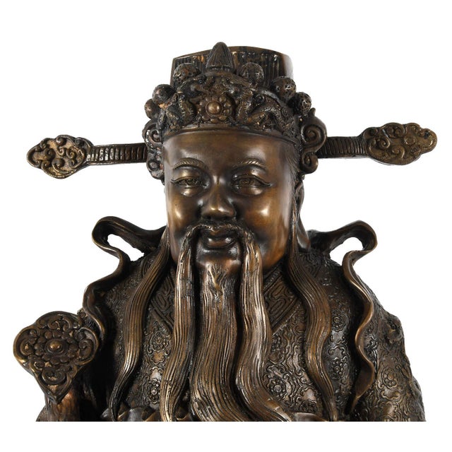 Pair of Large Chinese Bronze Wisemen Figures With Ruyi and Child, 20th Century For Sale - Image 13 of 15
