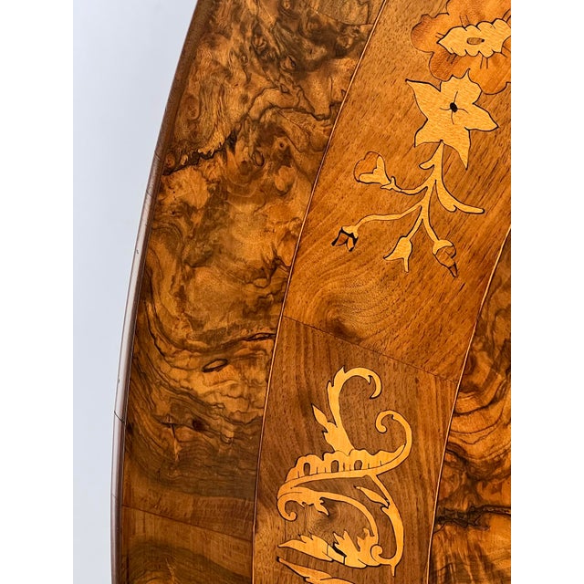 Mid 19th Century An English Burr Walnut and Marquetry Tilt-Top Oval Breakfast/Center Table For Sale - Image 5 of 13