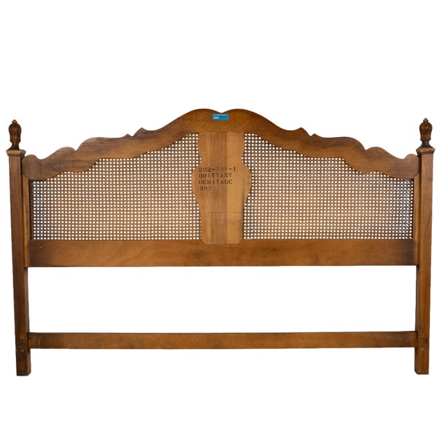 Drexel Heritage Brittany King Headboard French Caning Wicker Carved Wood For Sale - Image 15 of 17