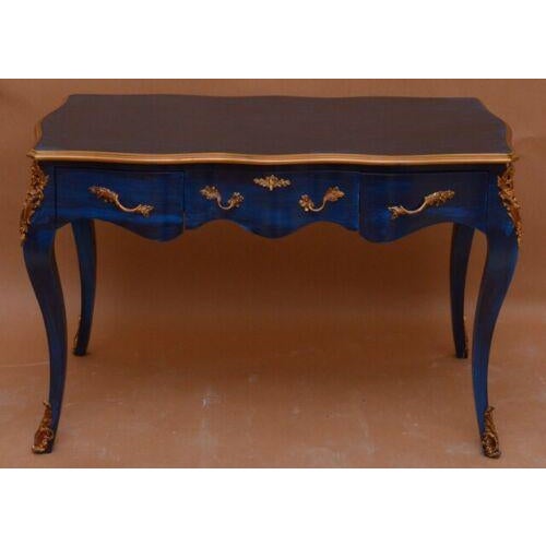 French Blue With Gold Louis XV Antique Style Desk with Chair - 2 Pieces For Sale - Image 3 of 9
