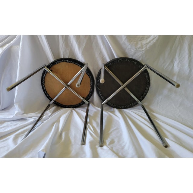 Black Mid 20th Century Vintage Bauhaus Vinyl/Chrome Stacking Cushioned Stools - a Pair For Sale - Image 8 of 12