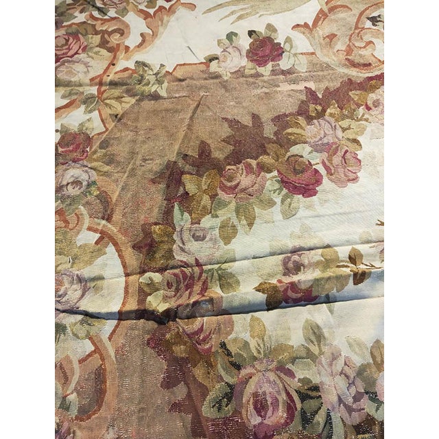 1870s Brown Floral Medallion Antique French Aubusson Napoleon III Carpet 11' X 13' 7" Flatweave Wool Rug For Sale In New York - Image 6 of 9
