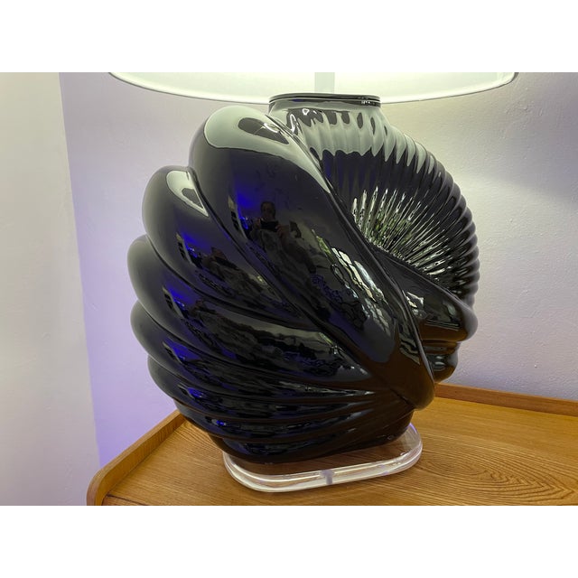 1980s Art Deco Revival, Van Teal Table Lamp, Black Ceramic Glase, Lucite Base. Euc. For Sale - Image 11 of 17