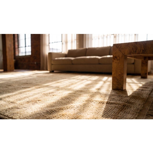 Sensational Tan-Camel Background Color With Damask Pattern Vintage Turkish Oushak Rug For Sale In New York - Image 6 of 7
