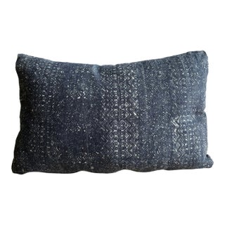 Vintage Navy African Cloth Textile Lumbar Pillow With Down Insert For Sale