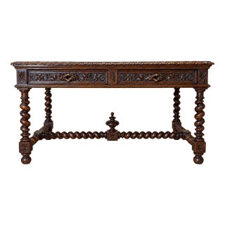 19th Century Louis XIII Carved Oak Desk For Sale