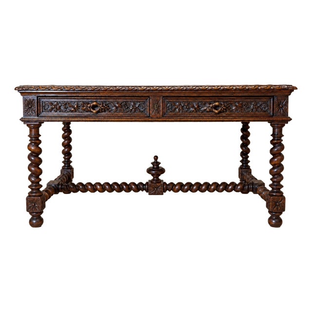 19th Century Louis XIII Carved Oak Desk For Sale
