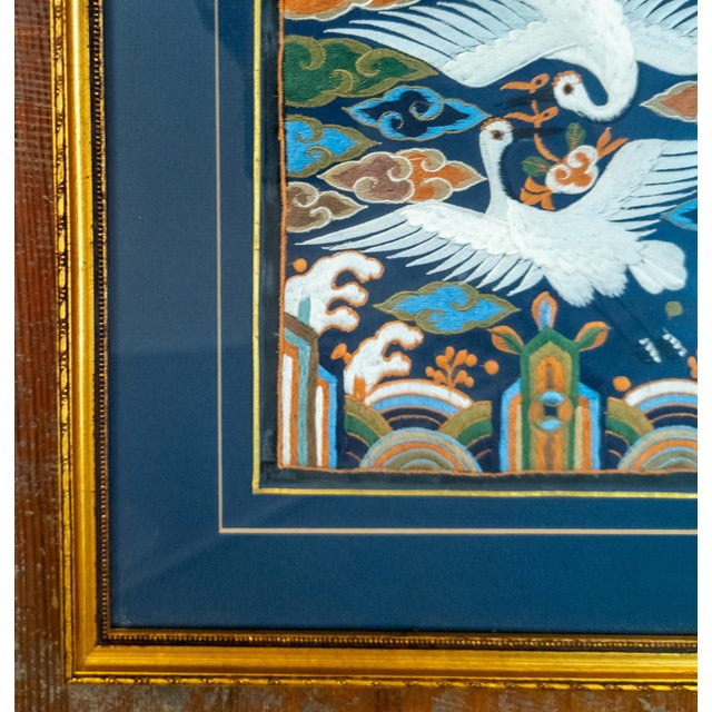 19th Century Korean Dynasty Silk Embroidered Rank Badge With Cranes For Sale In New York - Image 6 of 9