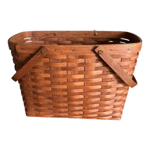 Vintage Longaberger Handwoven Maple Wood Basket Brown Farmhouse Rustic Traditional
