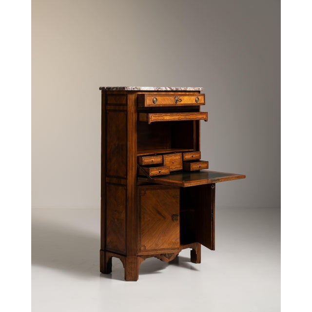 19th Century 19th Century French Amber Louis XVI Secretary Cabinet with Marble Top For Sale - Image 5 of 15