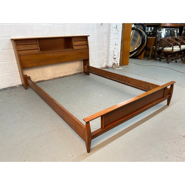 Mid-Century Modern Walnut Queen Bed Frame For Sale - Image 9 of 14