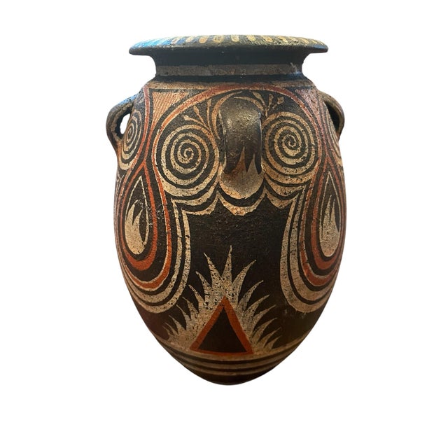 Mediterranean Beautiful Greek Minoan Kamares Ware Large Vase Urn Terracotta Repro Pottery For Sale - Image 3 of 7