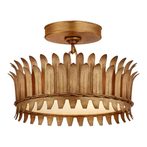 Suzanne Kasler for Visual Comfort Signature Leslie 12" Semi-Flush in Gilded Iron with Frosted Glass