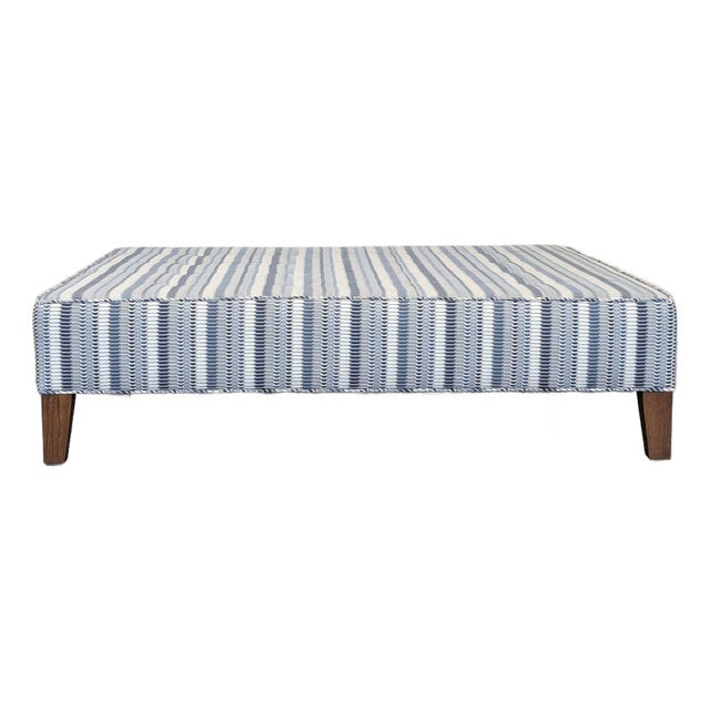 Nathan Anthony Lucca Striped Blue Rectangular Ottoman Bench For Sale