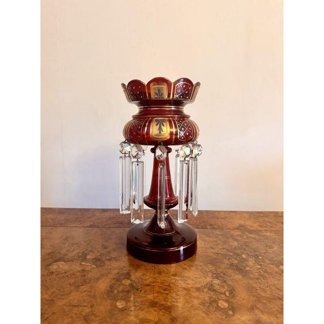 Glass Large Antique Victorian Ruby Glass Lustre, 1860s For Sale - Image 7 of 7