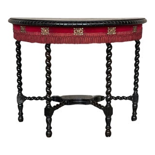 19th Century English Demilune Table With Solomonic Legs and Fringes For Sale