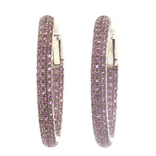 Sterling Pave Amethyst Inside Outside Hoops, A Pair For Sale