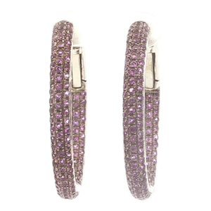Sterling Pave Amethyst Inside Outside Hoops, A Pair