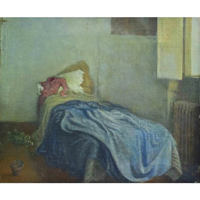 Giovanni Gromo, Bedroom, Oil on Canvas on Wood, 1980s For Sale