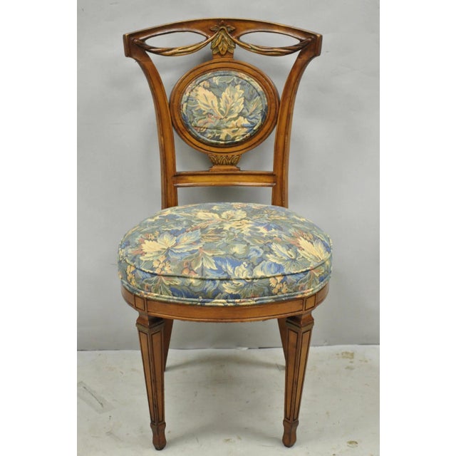 Vintage French Regency Style Carved Walnut Drape Back Dining Side Chair Set of 4 For Sale - Image 14 of 15
